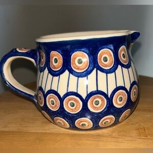 Vintage 1950s Polish Pottery Boleslawiec Peacock 3.5” Creamer Pitcher